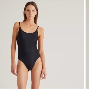 Quince Italian Cami Black One Piece Swimsuit with Scoop Neckline and High Cut